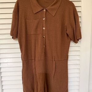 Brown Short-Sleeve Button Romper
